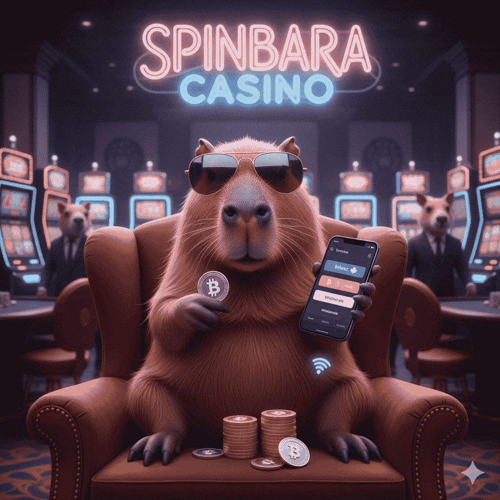 Capybara in sunglasses using Interac and crypto for deposits and withdrawals at Spinbara Casino